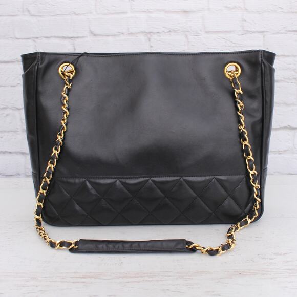 Chanel Quilted Black Lambskin Chain Tote Leather Shoulder Handbag Purse A5036 - Picture 5 of 11